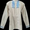Guayabera en lino, con pechera bordada a mano de San Antonino