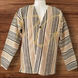 Saco tejido en telar de pedal, con labrado de maíz