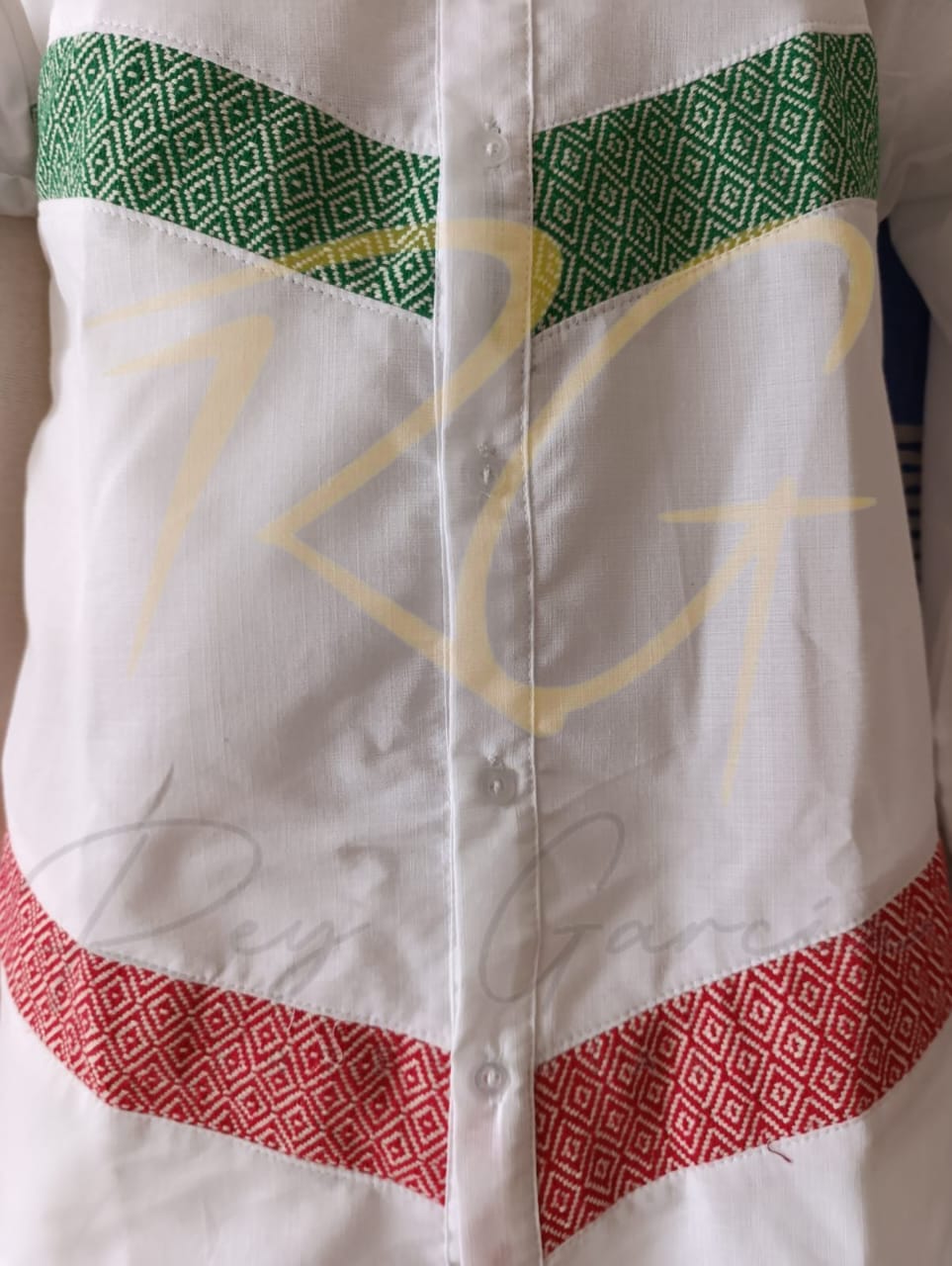 Camisa en lino, con aplicaciones de labrado de cocol tricolor - Imagen 3