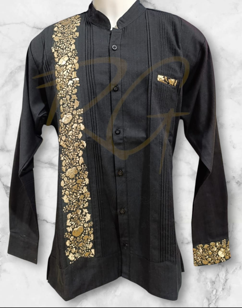 Guayabera en lino, con una tira bordada a mano de San Antonino - Imagen 2