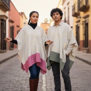 Gabán tejido en telar de pedal, con labrado de cocol