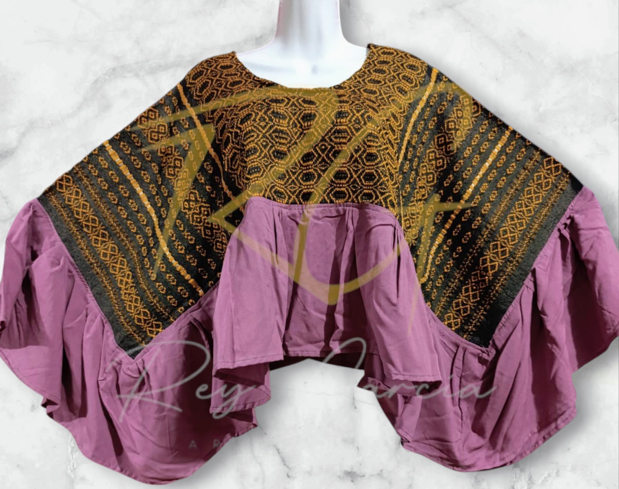Blusa ala de mariposa, tejida en telar de pedal con labrado de nochebuena - Imagen 3