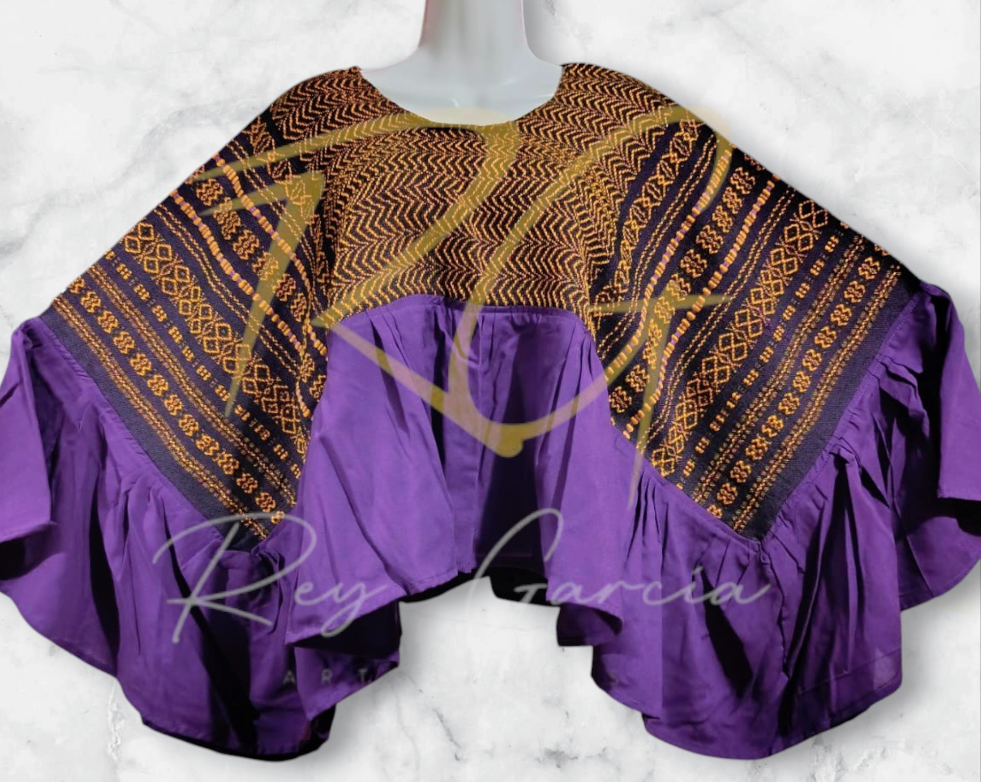 Blusa ala de mariposa, tejida en telar de pedal con labrado de nochebuena - Imagen 14