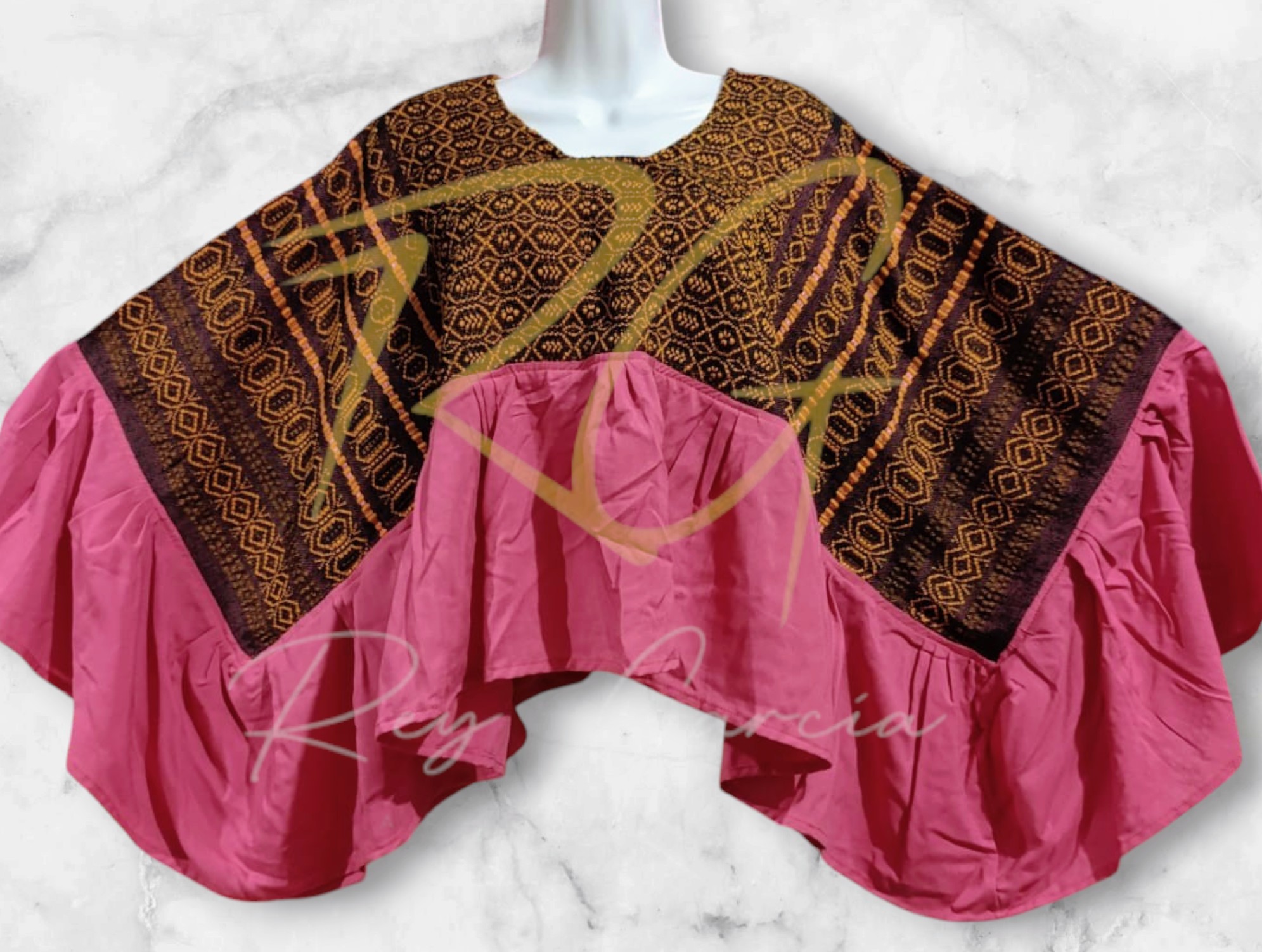 Blusa ala de mariposa, tejida en telar de pedal con labrado de nochebuena - Imagen 5