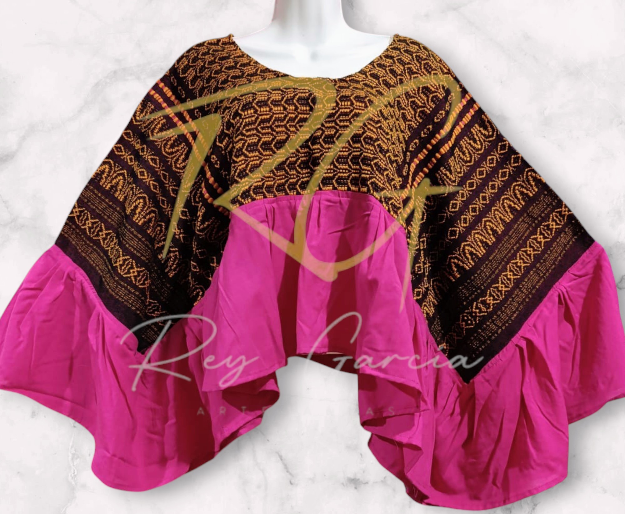 Blusa ala de mariposa, tejida en telar de pedal con labrado de nochebuena - Imagen 12