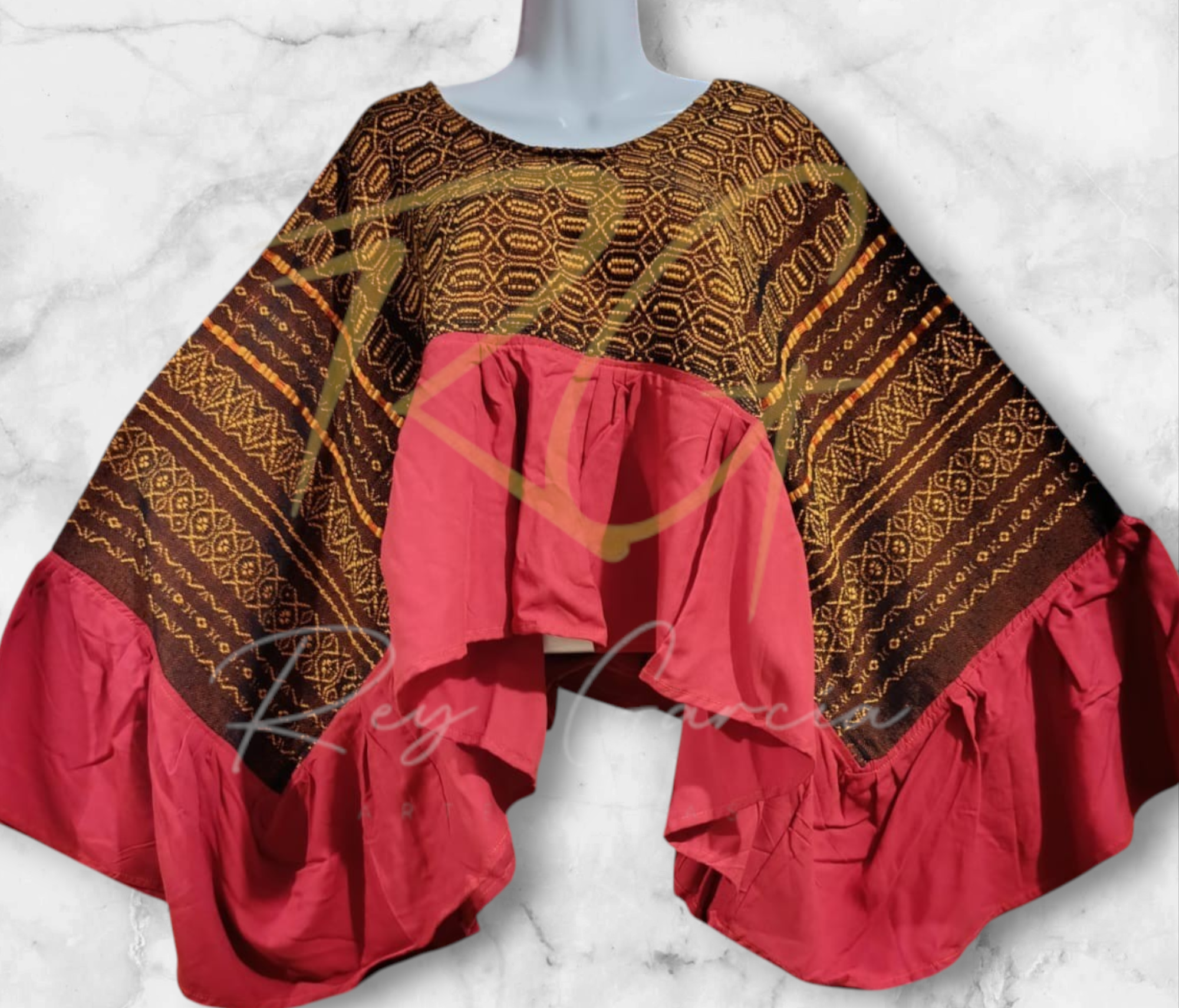 Blusa ala de mariposa, tejida en telar de pedal con labrado de nochebuena - Imagen 9