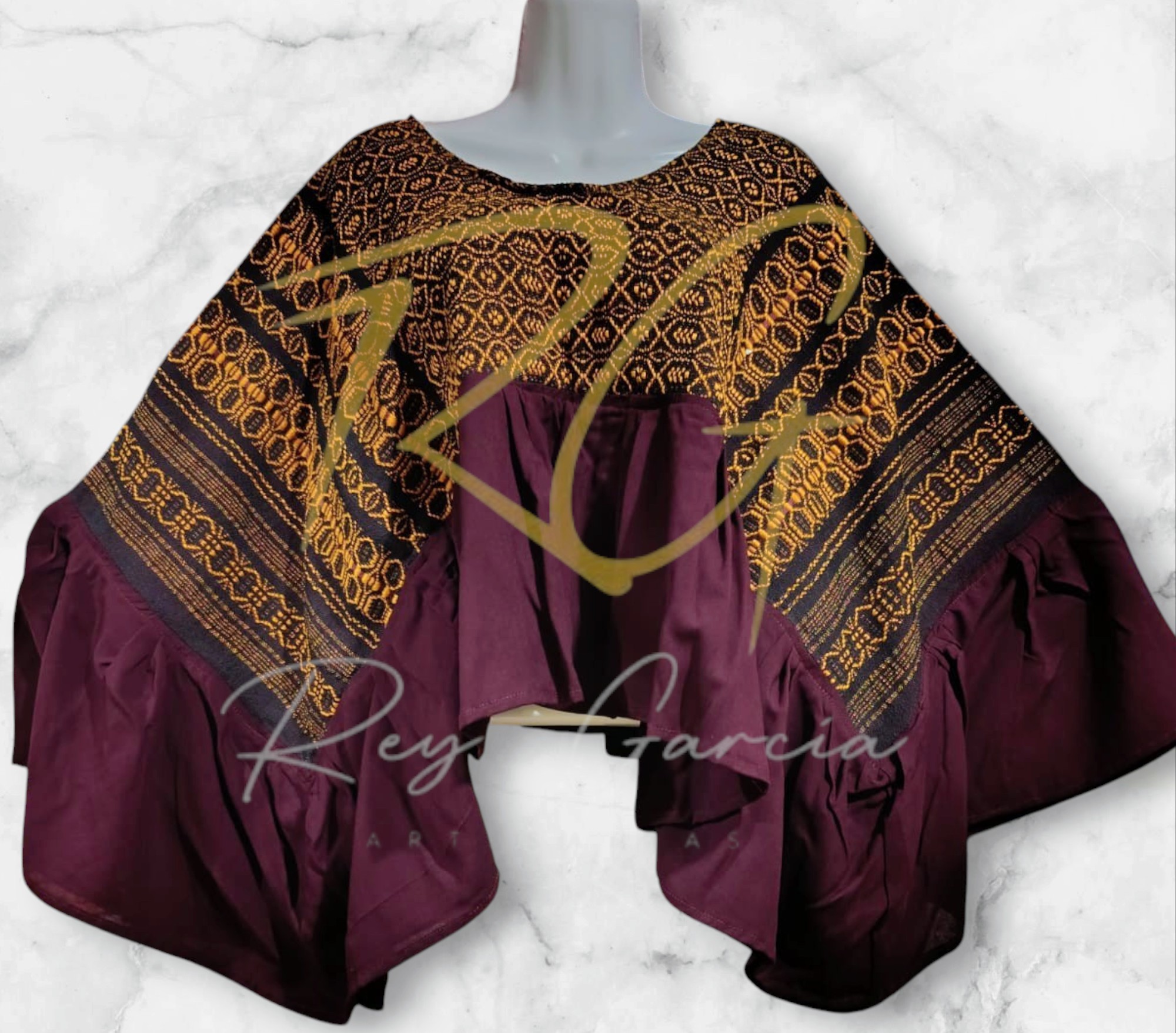 Blusa ala de mariposa, tejida en telar de pedal con labrado de nochebuena - Imagen 8