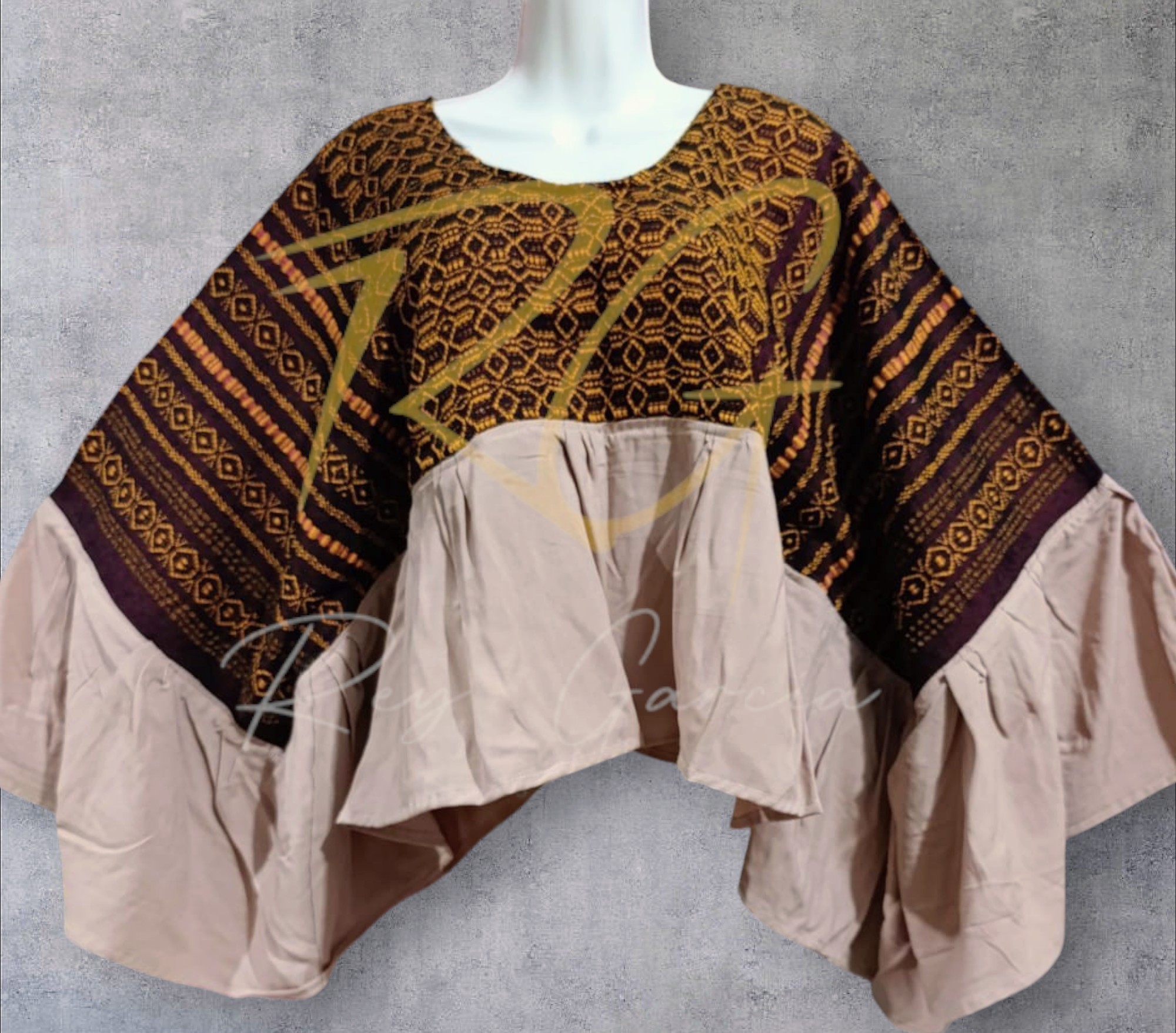 Blusa ala de mariposa, tejida en telar de pedal con labrado de nochebuena - Imagen 7