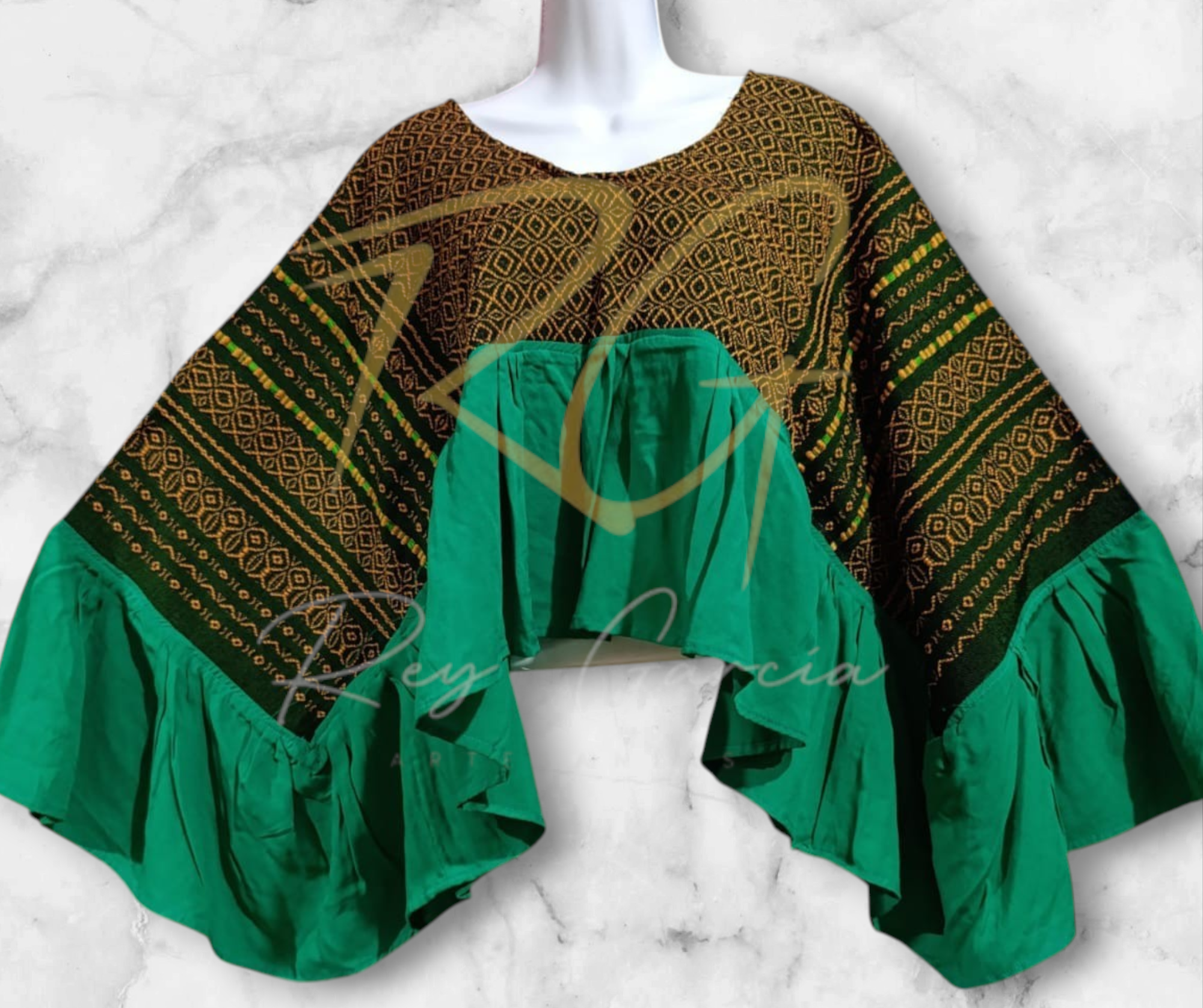 Blusa ala de mariposa, tejida en telar de pedal con labrado de nochebuena - Imagen 6