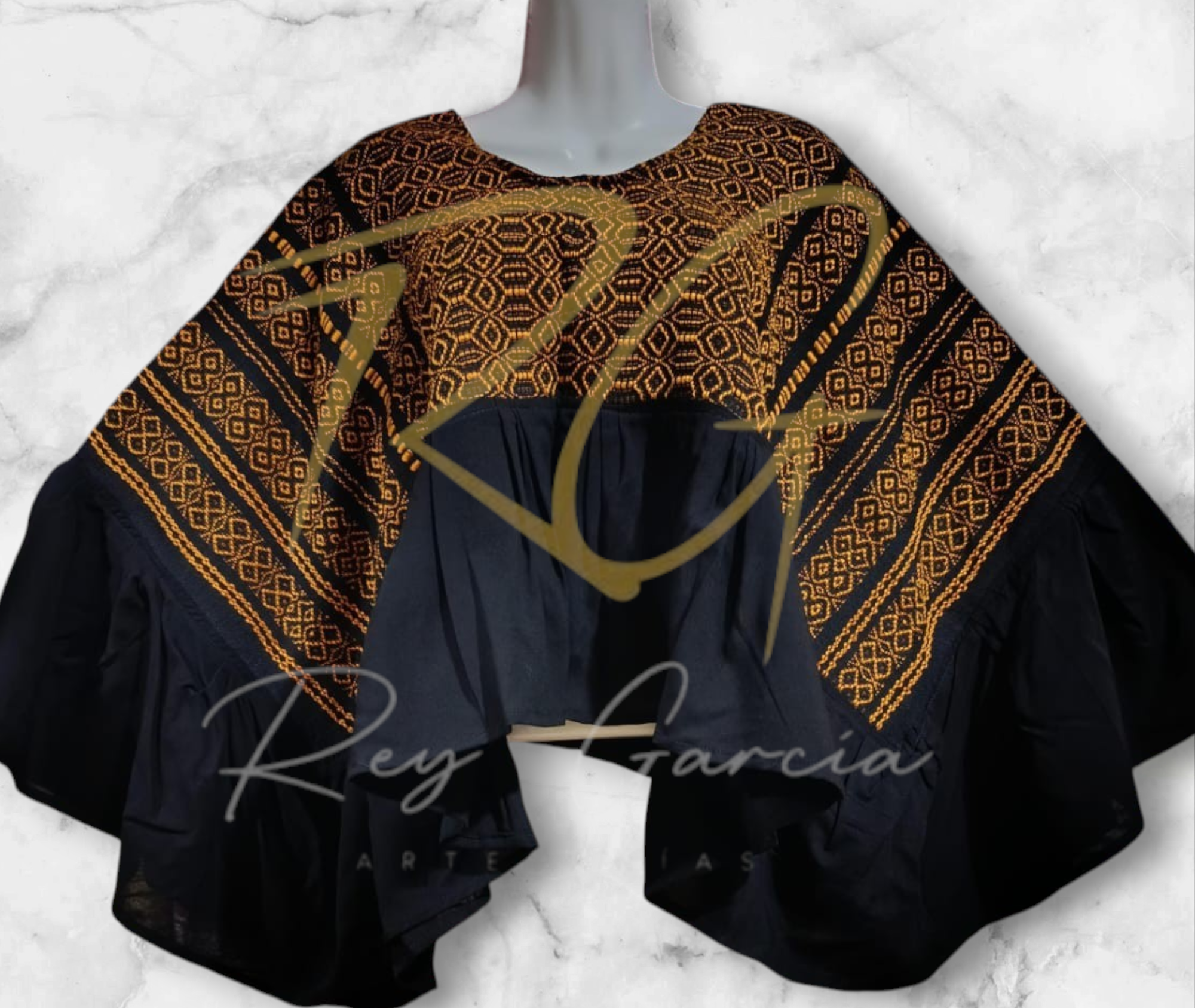 Blusa ala de mariposa, tejida en telar de pedal con labrado de nochebuena - Imagen 4