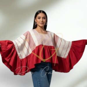 Blusa ala de mariposa, tejida en telar de pedal con labrado de cocol