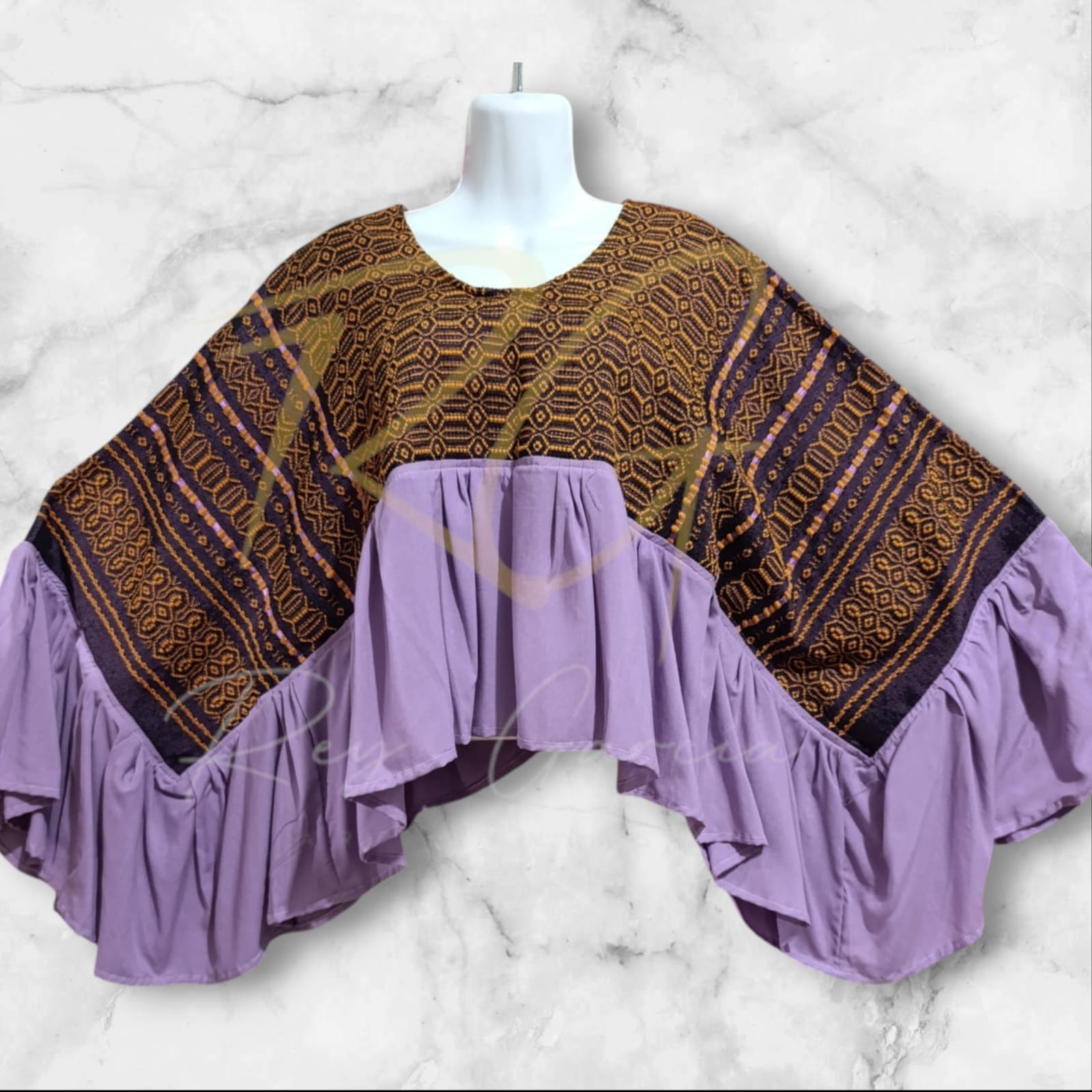 Blusa ala de mariposa, tejida en telar de pedal con labrado de nochebuena - Imagen 11