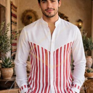 Camisa en lino, en combinación con tejido de telar de pedal