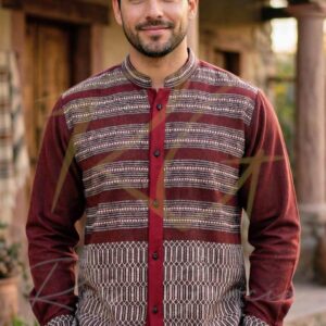 Camisa tejida en telar de pedal, con labrado de panal