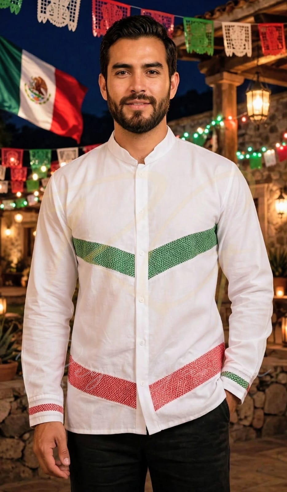 Camisa en lino, con aplicaciones de labrado de cocol tricolor